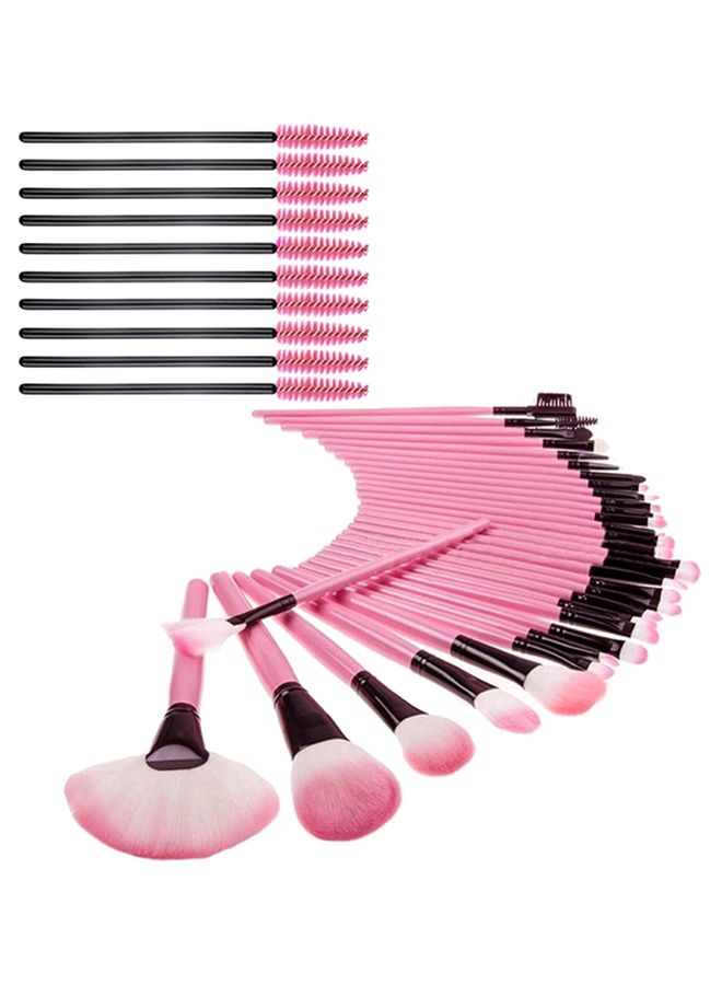 32-Piece Makeup Brush Set With Mascara Applicator Pink/Brown - Image 1