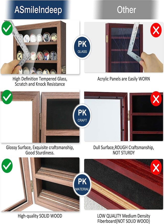 ASmileIndeep Military Challenge Coin Display Case Holder with HD Toughened Glass and Wall Mount, Wooden Coin Stand Rack with Removable 2 Grooves Shelves, Rustic Brown… - Image 3