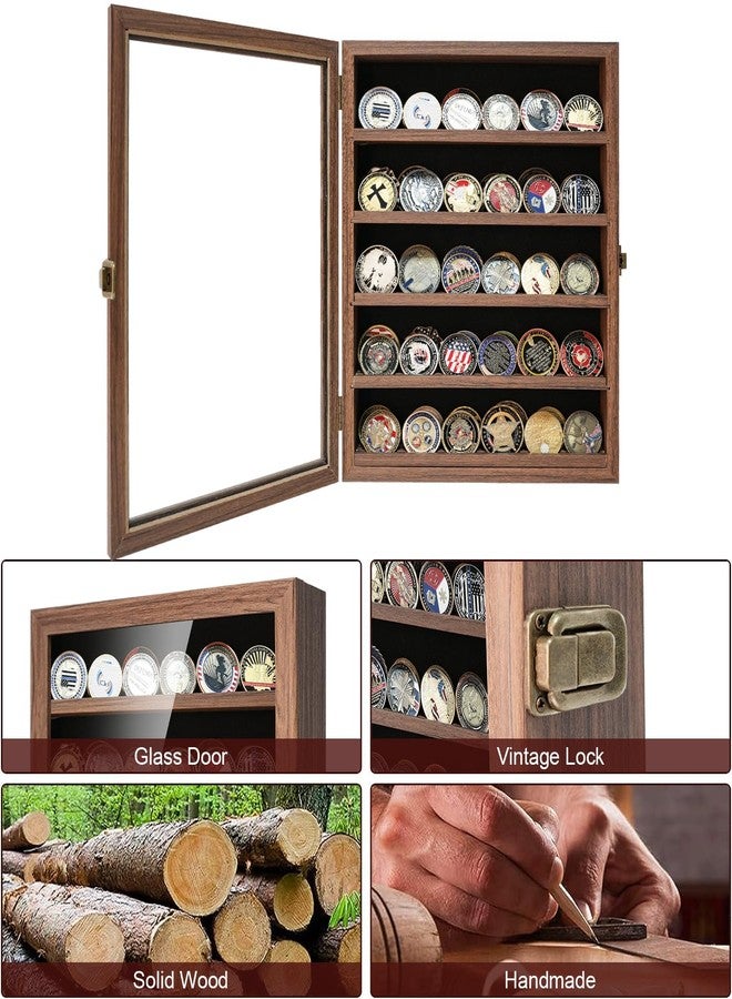ASmileIndeep Military Challenge Coin Display Case Holder with HD Toughened Glass and Wall Mount, Wooden Coin Stand Rack with Removable 2 Grooves Shelves, Rustic Brown… - Image 2