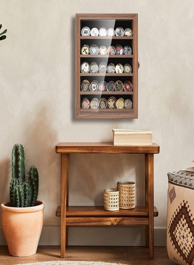ASmileIndeep Military Challenge Coin Display Case Holder with HD Toughened Glass and Wall Mount, Wooden Coin Stand Rack with Removable 2 Grooves Shelves, Rustic Brown… - Image 4
