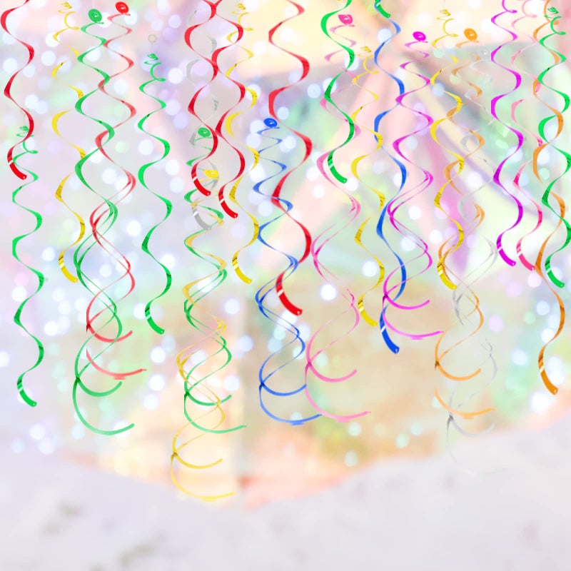 Yymobt Colorful Ceiling Swirl Foil Decorations Hanging Plastic Streamer Themed Swirl Party Decoration for Wedding Thanksgiving Day Graduation Celebration, Pack of 28 - Image 5