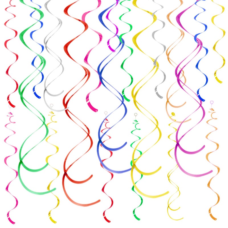 Yymobt Colorful Ceiling Swirl Foil Decorations Hanging Plastic Streamer Themed Swirl Party Decoration for Wedding Thanksgiving Day Graduation Celebration, Pack of 28 - Image 1