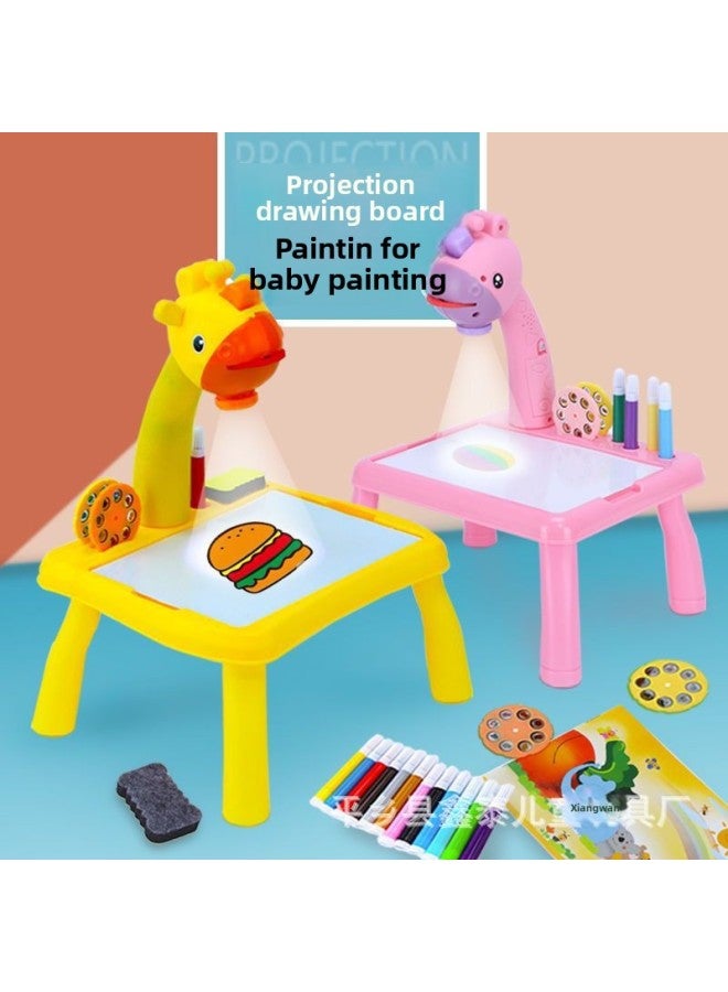 Children's Drawing Board Projector Random Graffiti Three-in-one Building Block Table Electric Music Smart Projector-Color:Pink - Image 2