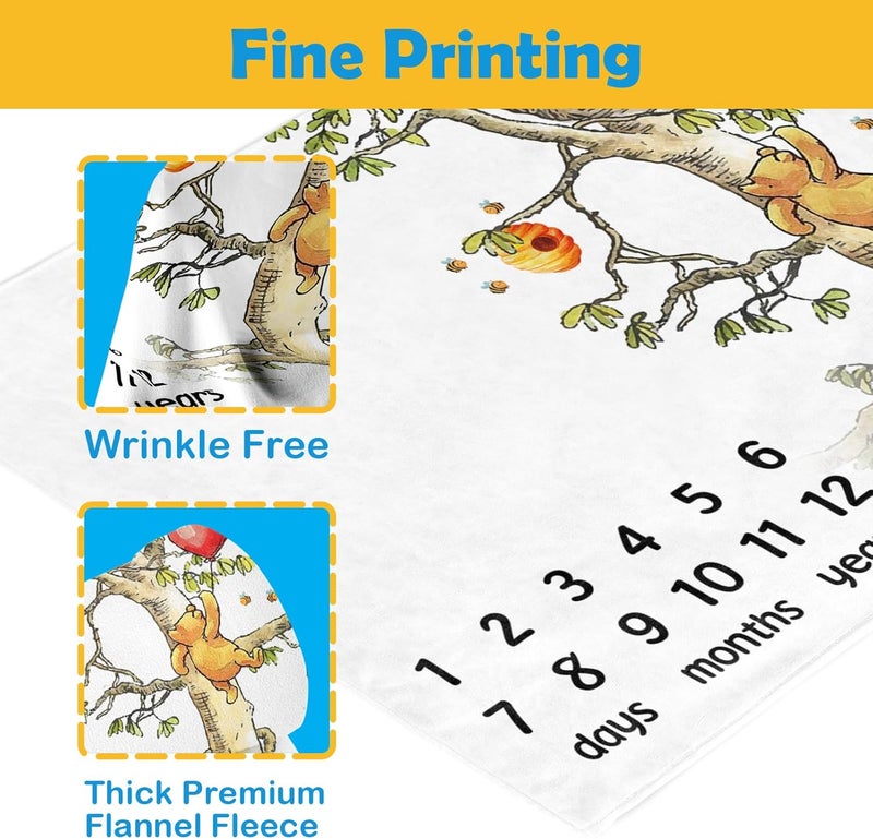 PAMBO The Winnie Bear and Honey Baby Monthly Milestone Blanket Gift Stuff for Newborn Baby Boy  Girl Photo Taken  Age Blanket with 2 Frame - Image 4