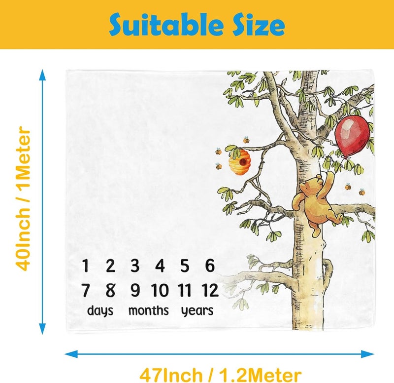 PAMBO The Winnie Bear and Honey Baby Monthly Milestone Blanket Gift Stuff for Newborn Baby Boy  Girl Photo Taken  Age Blanket with 2 Frame - Image 3