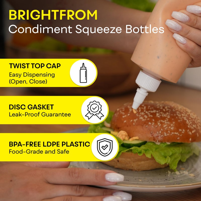 BRIGHTFROM Condiment Squeeze Bottles, 16 OZ Empty Squirt Bottle with Twist Top Cap, Leak Proof - Great for Ketchup, Mustard, Syrup, Sauces, Dressing, Oil, Arts and Crafts, BPA FREE Plastic - 2 PACK - Image 2