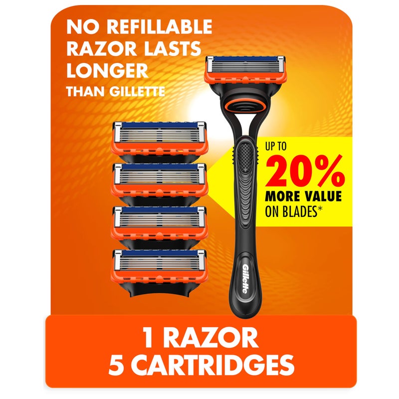 Gillette Fusion5 Razor for Men, 1 Gillette Razor Handle, 5 Razor Blade Refills, with Lubrastrip, for a Close Shave - Image 1