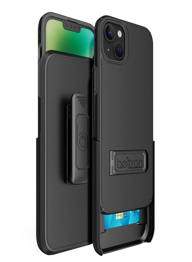 جراب BELTRON متعدد الاستخدامات لهاتف iPhone 13/14، جراب حماية نحيف يغطي كامل الجسم مع مشبك حزام دوار، مجموعة 3 في 1 مع مسند وحامل بطاقات - Image 1