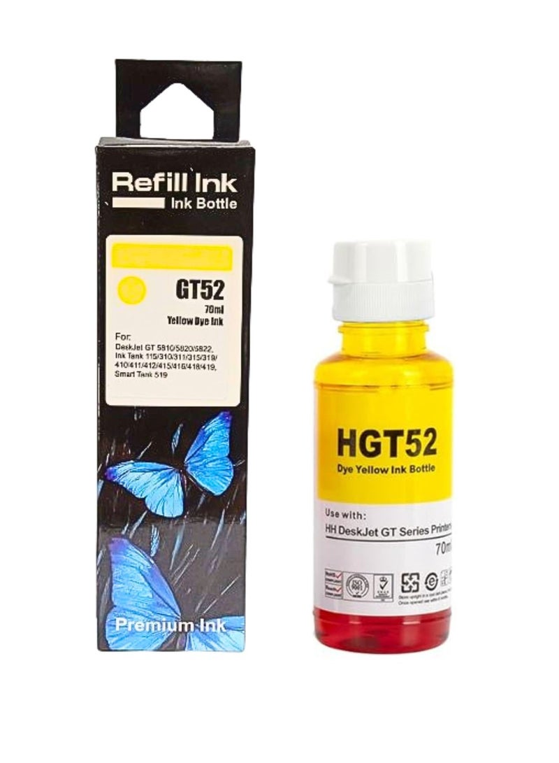 Terabyte GT52 70ml for HP Printer DeskJet Smart GT Tank Yellow  - Image 1
