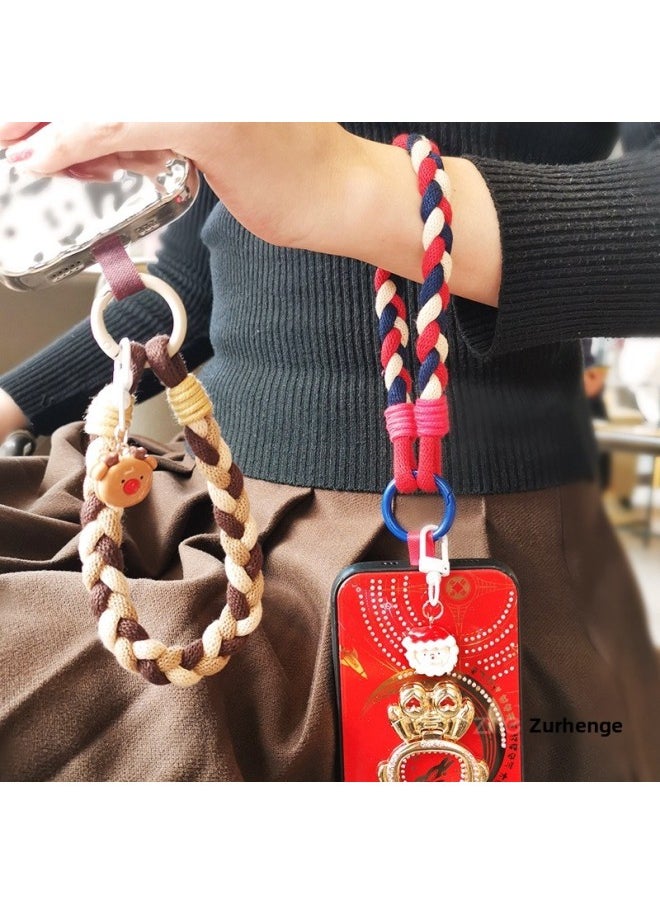 Generic - Plush Pendant Mobile Phone Lanyard Men's And Women's Short Ins Fashion Simple Multi-strand Woven Wrist Strap Portable-Specifications Support Image Upload:[Black And White Card] Wool Three-strand Woven Hand Rope + Pendant + Black Clip - Image 1
