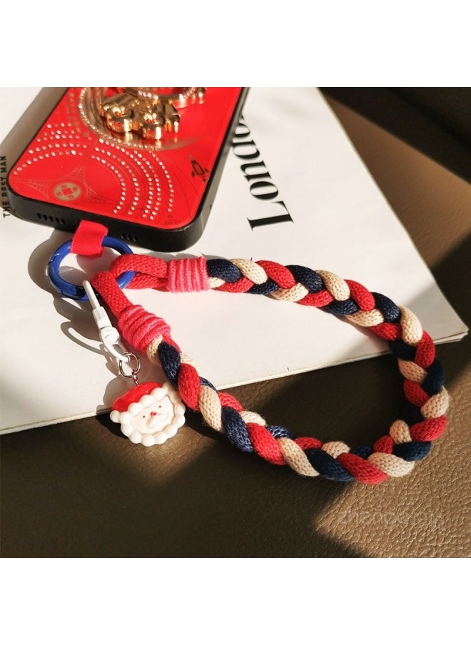 Generic - Plush Pendant Mobile Phone Lanyard Men's And Women's Short Ins Fashion Simple Multi-strand Woven Wrist Strap Portable-Specifications Support Image Upload:[Black And White Card] Wool Three-strand Woven Hand Rope + Pendant + Black Clip - Image 1