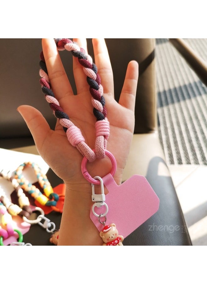 Generic - Plush Pendant Mobile Phone Lanyard Men's And Women's Short Ins Fashion Simple Multi-strand Woven Wrist Strap Portable-Specifications Support Image Upload:[Black And White Card] Wool Three-strand Woven Hand Rope + Pendant + Black Clip - Image 1