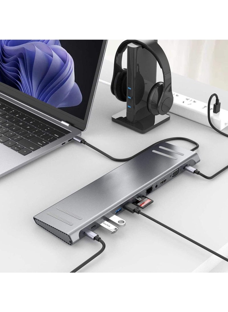 Generic - USB C Docking Station 14 in 1 HDMI VGA PD(3.0), 4*USB, 2*USB C, 10/100M Gigabit - Image 1