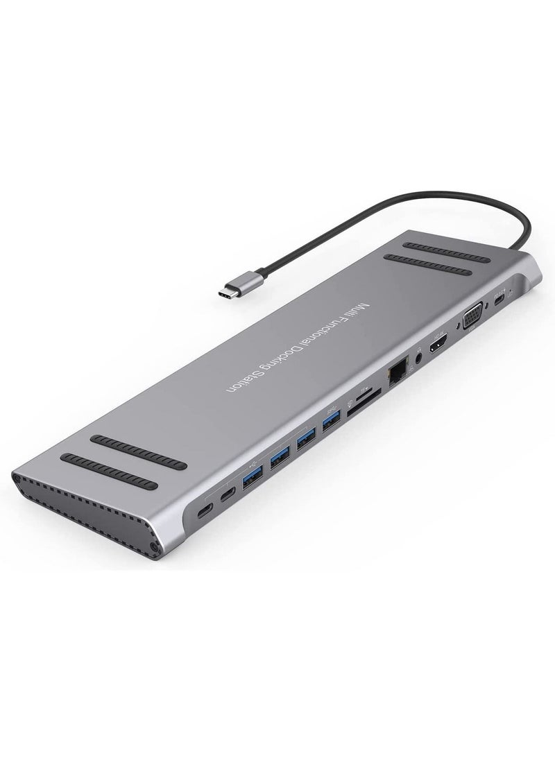 Generic - USB C Docking Station 14 in 1 HDMI VGA PD(3.0), 4*USB, 2*USB C, 10/100M Gigabit - Image 1