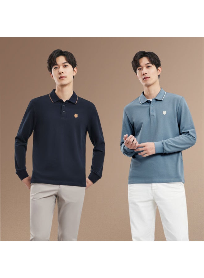 Septwolves Men's Long-sleeve T-shirt With Collar, Color-fixed Business Casual Breathable Polo Shirt