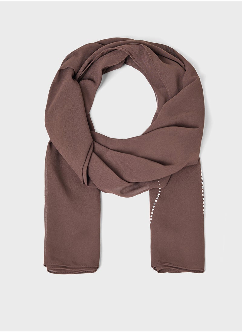 Khizana Floral Diamante  Long Hijab Scarf  - Image 1