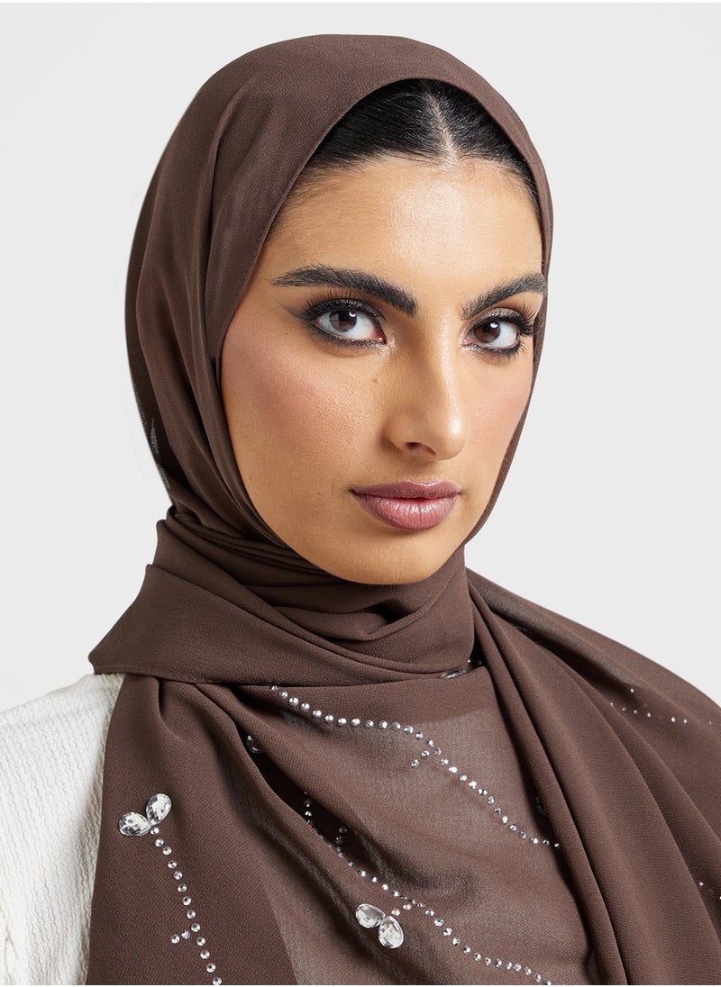 Khizana Floral Diamante  Long Hijab Scarf  - Image 3