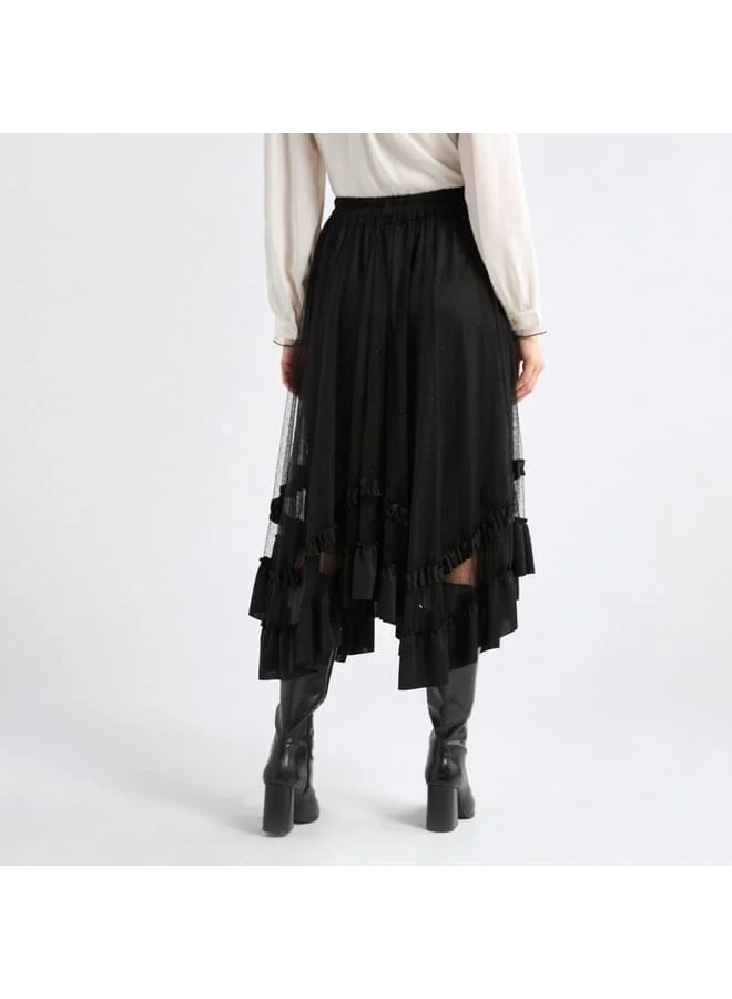 Splash FAV Textured Asymmetric Skirt with Ruffle Detail