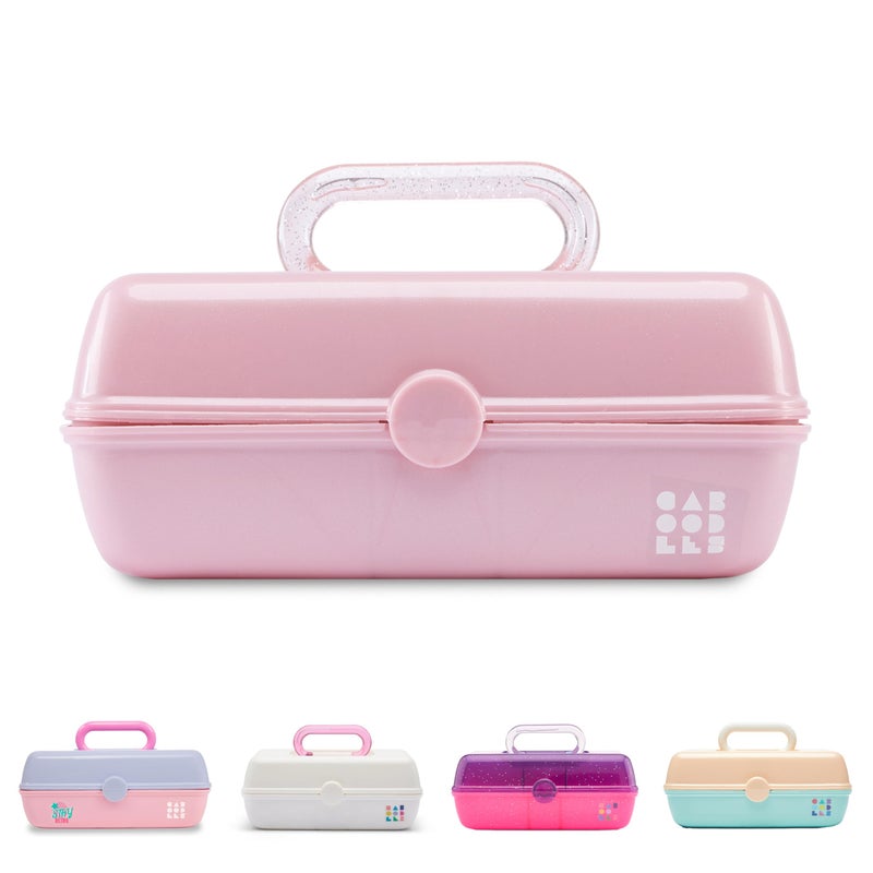 Caboodles Pretty in Petite Makeup Box, Pink Sparkle, Hard Plastic Organizer Box, 2 Swivel Trays, Fashion Mirror, Secure Latch for Safe Travel - Image 1