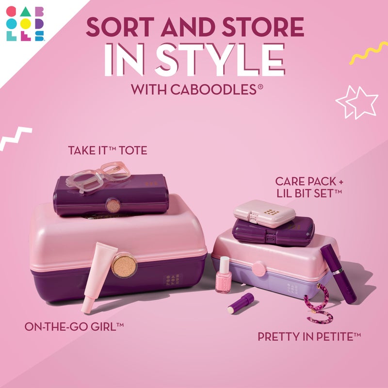 Caboodles Pretty in Petite Makeup Box, Pink Sparkle, Hard Plastic Organizer Box, 2 Swivel Trays, Fashion Mirror, Secure Latch for Safe Travel - Image 3