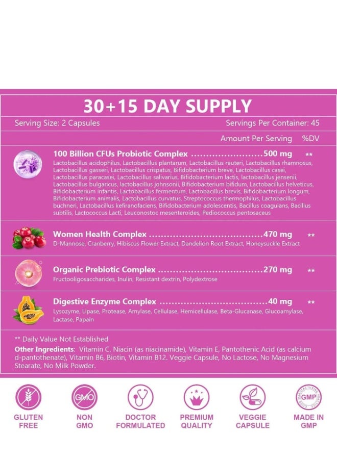 Probiotics بروبيوتيك للنساء، 90 كبسولة، 100 مليار وحدة تشكيل مستعمرات، 31 سلالة، مع بروبيوتيك عضوي من التوت البري، دعم للجهاز الهضمي والمناعي، مستقر على الرف، إطلاق مؤجل، خالي من الصويا والغلوتين ومنتجات الألبان. - Image 5