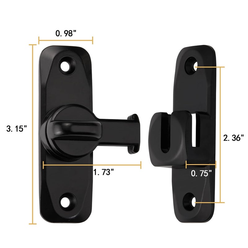 INIRET Barn Door Latches,Black 90/180 Degree Gate Lock,Zinc Alloy Right Angle Door Lock Latch,Flip Gate Latches Hardware,Door Security Sliding Door Latch Lock fo Cabinets,Bathroom,Barn Door - Image 2