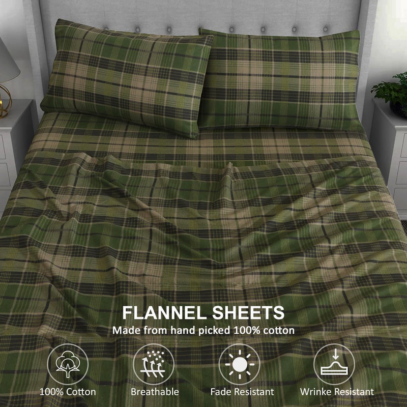 RUVANTI Flannel Sheets California King Size - 100% Cotton Brushed Cal King Bed Sheets Set - Deep Pockets 14 Inches - All Seasons Breathable & Extra Soft - Warm & Cozy, 4 Piece, DNA Plaid - Image 4