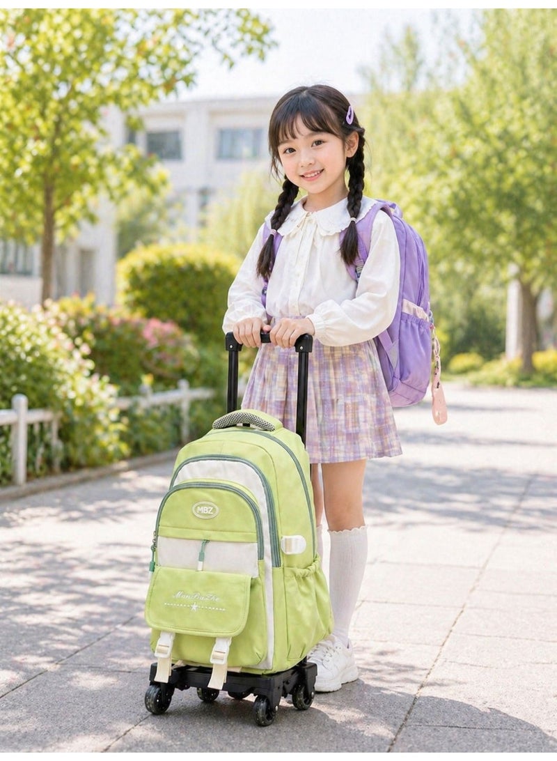 Kids Trolley School Backpack with Wheels for Girls | Lightweight Rolling School Bag | Multi-Compartment Waterproof Travel Backpack | Adjustable Handle | Large Capacity Student Bag | Green - Image 2