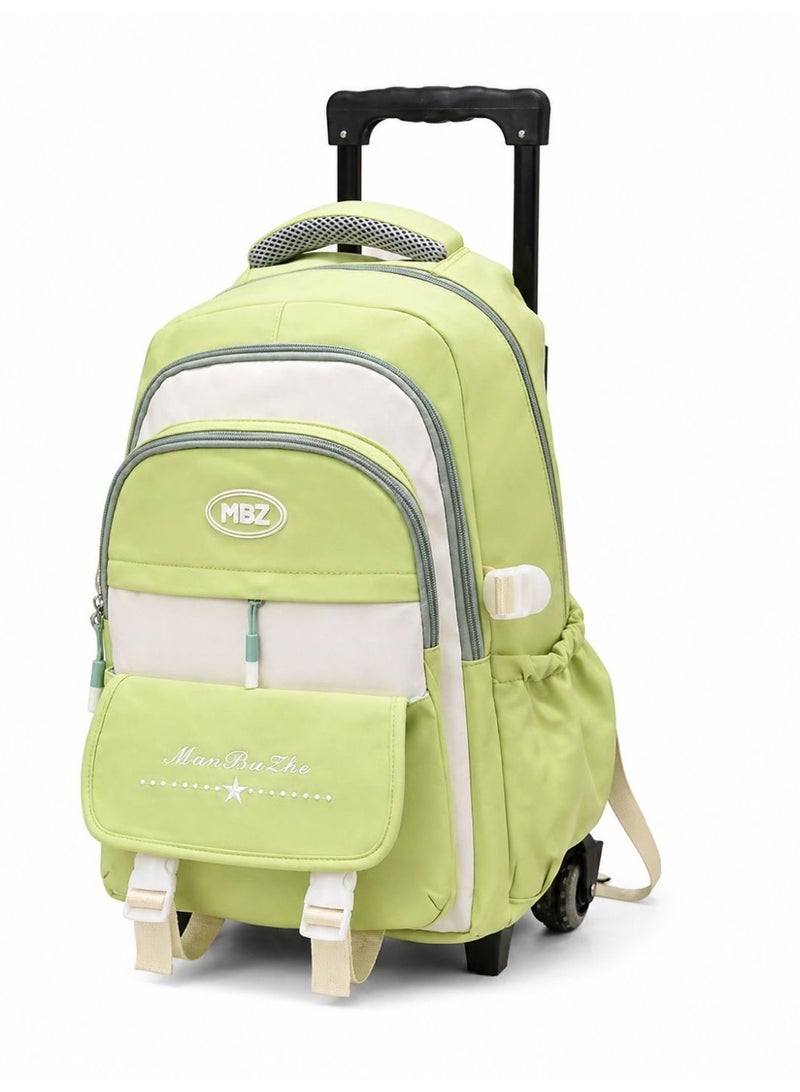 Kids Trolley School Backpack with Wheels for Girls | Lightweight Rolling School Bag | Multi-Compartment Waterproof Travel Backpack | Adjustable Handle | Large Capacity Student Bag | Green - Image 1