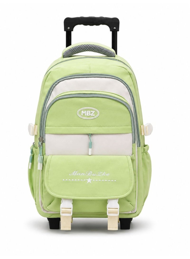 Kids Trolley School Backpack with Wheels for Girls | Lightweight Rolling School Bag | Multi-Compartment Waterproof Travel Backpack | Adjustable Handle | Large Capacity Student Bag | Green - Image 4