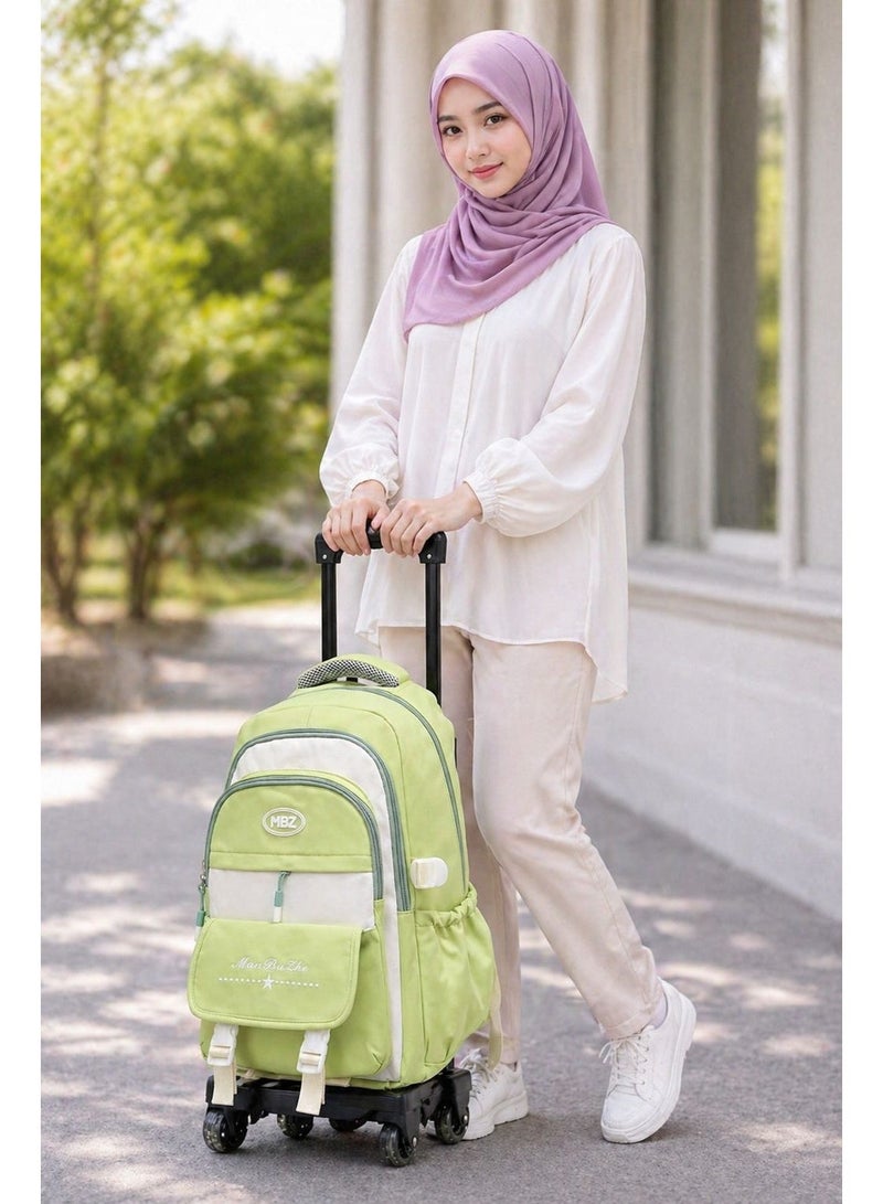Kids Trolley School Backpack with Wheels for Girls | Lightweight Rolling School Bag | Multi-Compartment Waterproof Travel Backpack | Adjustable Handle | Large Capacity Student Bag | Green - Image 3