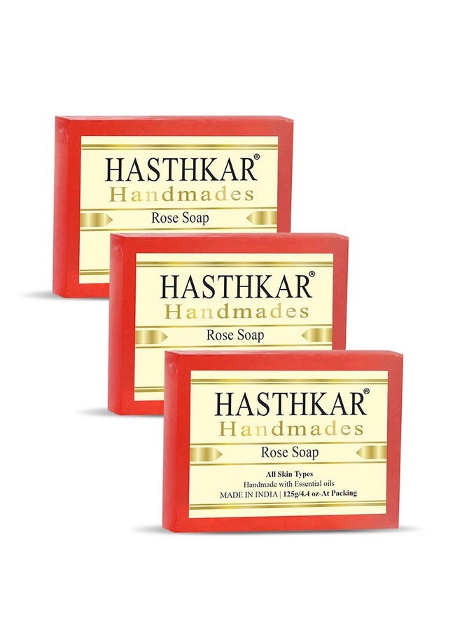 byPurenaturals Hasthkar Handmades Rose Soap 125Gm (Pack Of 3) Natural Herbal Handmade Bar With Essential Oils For All Skin Types Organic Glycerin Soap For Men And Women  - Image 1