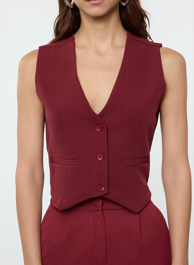 trendyol Claret Red Buttoned Crop Woven Vest TWOSS22YE0053 - Image 3