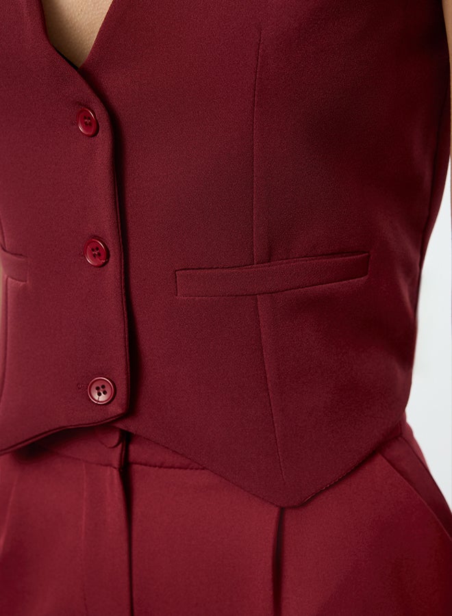 trendyol Claret Red Buttoned Crop Woven Vest TWOSS22YE0053 - Image 4