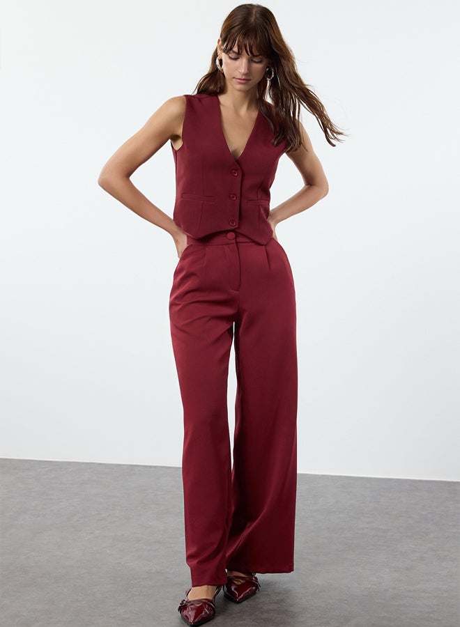 trendyol Claret Red Buttoned Crop Woven Vest TWOSS22YE0053 - Image 2