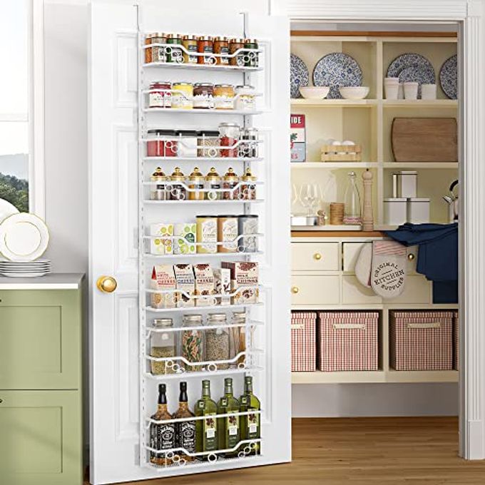 Moforoco 8-Tier Over the Door Pantry Organizers and Storage, Black Hanging Kitchen Basket Organization, Wall mount Spice Rack Behind Cabinet Door Seasoning Shelves, Bathroom Home Bedroom Organizer