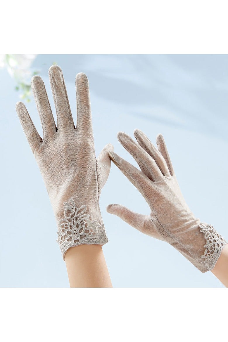Elegant Lace Touchscreen Driving Gloves Women Sun Protection Anti-Uv Design Gloves Ice Silk Cooling Breathable Summer Wear For Driving, Cycling & Hiking