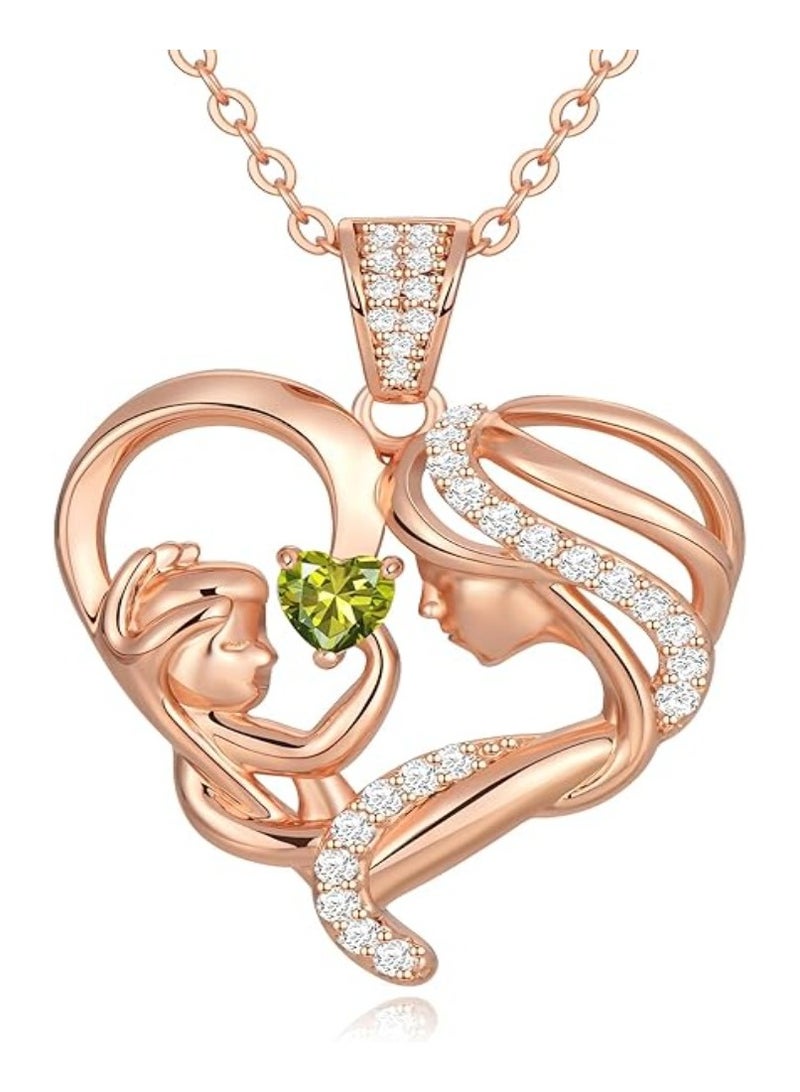 زيفيل الأم والطفل الحب القلب قلادة قلادة، هدية عيد الأم، 925 الفضة الاسترليني ارتفع الذهب قلادة جوهرة للنساء، عيد الأم عيد الحب، الذكرى السنوية، عيد ميلاد، هدايا المجوهرات للأم، المرأة، زوجة الجدة... - Image 1
