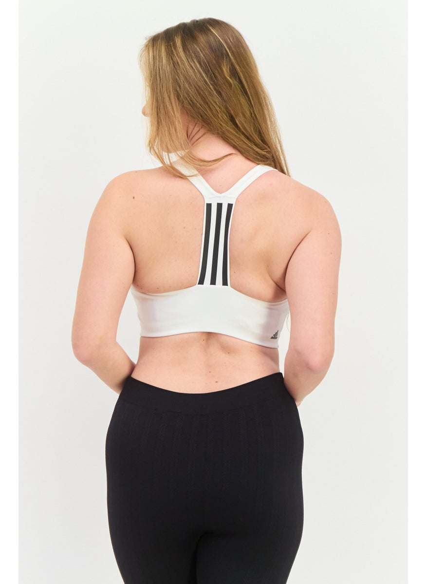 Adidas - Women Brand Logo Padded Sports Bra, White/Black - Image 1