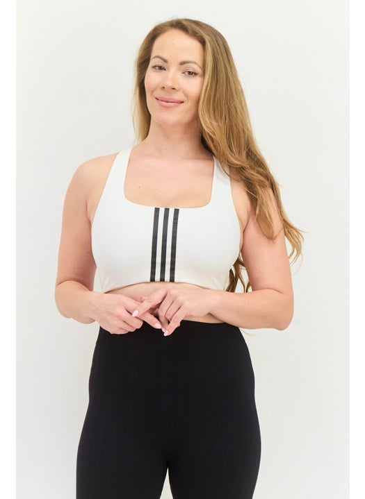 Women Brand Logo Padded Sports Bra, White/Black