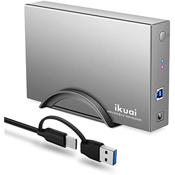 ikuai HARD DRIVE ENCLOSURE 3.5" ALUMINUM USB 3.0 / USB C TO SATA HARD DRIVE DOCK CASE FOR 3.5 INCH INTERNAL HDD & SSD UP TO 20TB - Image 1