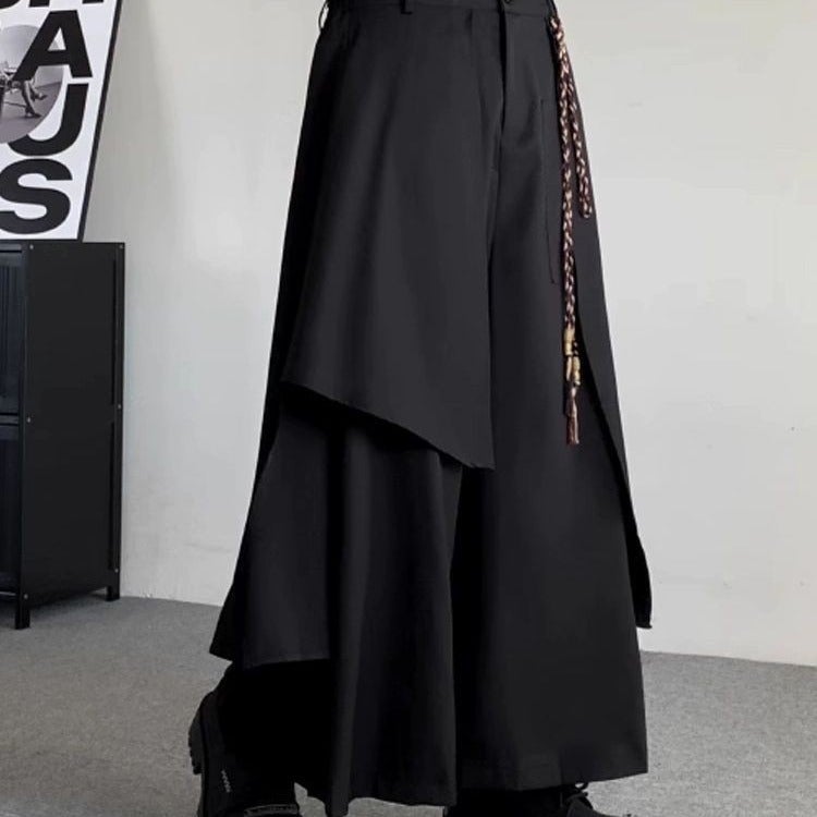 Selling New Chinese Men'S Chinese Style Horse-Faced Skirt Pants Men'S Irregular Kendo Samurai Wide-Leg Pants - Image 3