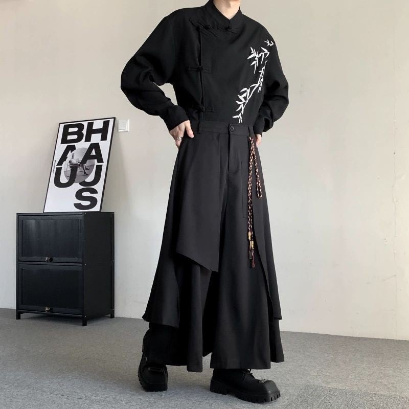 Selling New Chinese Men'S Chinese Style Horse-Faced Skirt Pants Men'S Irregular Kendo Samurai Wide-Leg Pants - Image 4