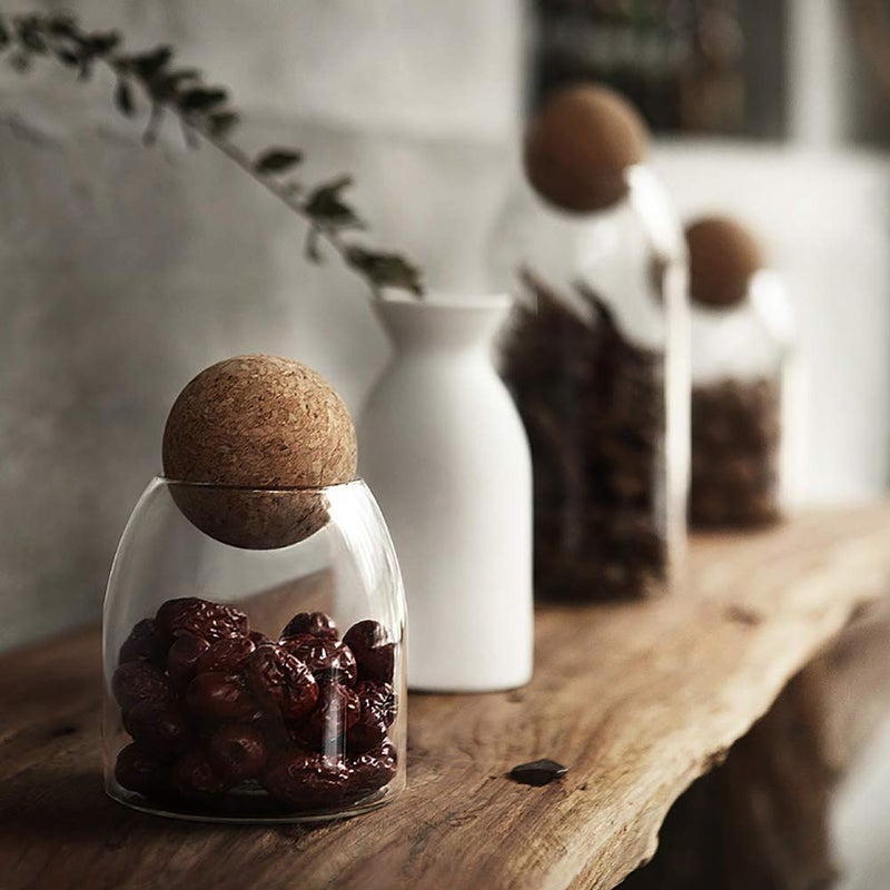 MOLFUJ 550ML/18Oz Glass Storage Container with Ball Cork, Cute Decorative Organizer Bottle Canister Jar with Air Tight Wood Lid for Food, Coffee, Candy, Bathroom Apothecary Cotton Swab Qtip Holder - Image 5