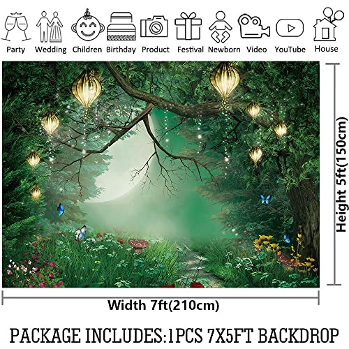 Qian 7x5ft Spring Enchanted Fairytale Forest Backdrop for Photography Mushroom Wonderland Photo Background for Newborn Baby Shower Photoshoot Children Birthday Party Decorations Banner - Image 5