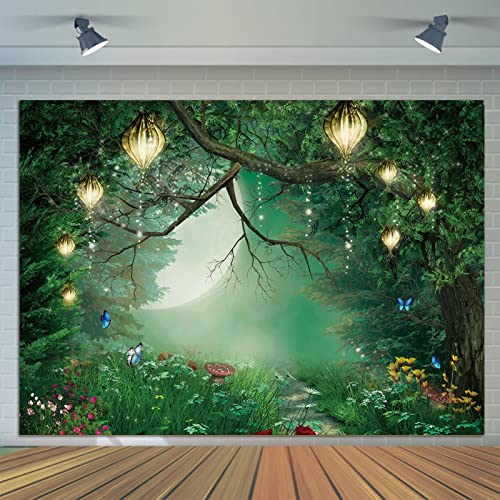 Qian 7x5ft Spring Enchanted Fairytale Forest Backdrop for Photography Mushroom Wonderland Photo Background for Newborn Baby Shower Photoshoot Children Birthday Party Decorations Banner - Image 1