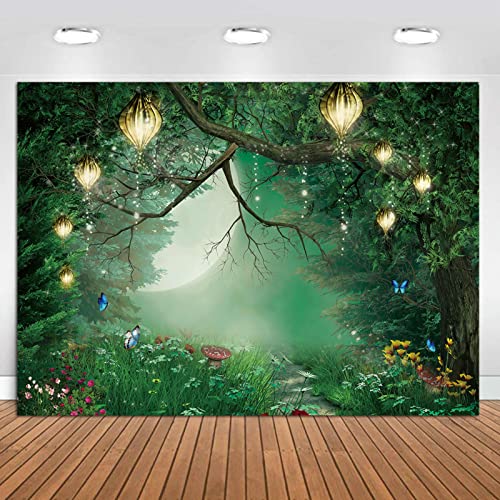 Qian 7x5ft Spring Enchanted Fairytale Forest Backdrop for Photography Mushroom Wonderland Photo Background for Newborn Baby Shower Photoshoot Children Birthday Party Decorations Banner - Image 3