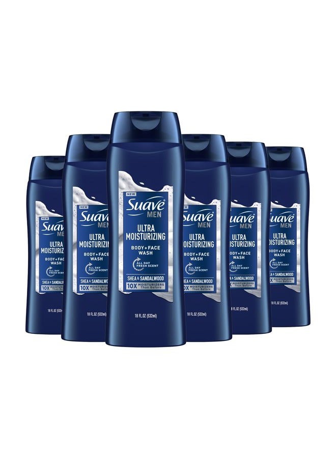 Suave Men Ultra Moisturizing Body & Face Wash, Shea & Sandlwood Scent, No Parabens, No Phtahaltes, 18 Oz Pack of 6 - Image 1