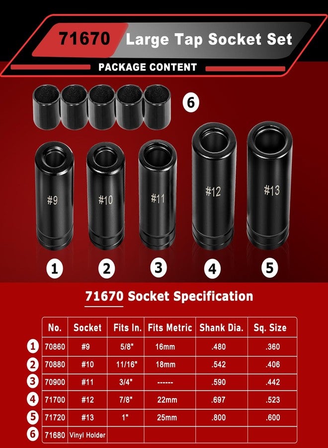 Camoo 71670 Large Tap Socket Set, 5 PC. Tap Socket Adapter Compatible with M.C.T.I. Standard Taps 5/8", 11/16", 3/4", 7/8" and 1" (Number and Fractional) - Image 3