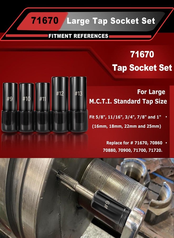 Camoo 71670 Large Tap Socket Set, 5 PC. Tap Socket Adapter Compatible with M.C.T.I. Standard Taps 5/8", 11/16", 3/4", 7/8" and 1" (Number and Fractional) - Image 2